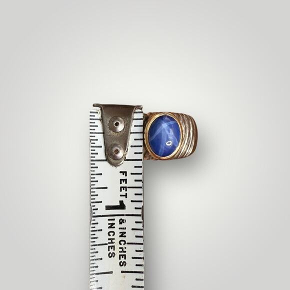Vintage Sterling Silver & 18K Gold Ring 7,3g with Natural Star Sapphire sz 7 - Picture 9 of 11